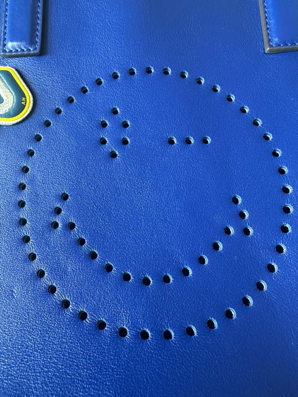 Anya Hindmarch Ebury Tote Bag Winking Smiley 2-Way Top Handle Cobalt Blue - Picture 9 of 10